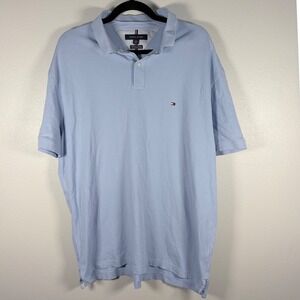 Tommy Hilfiger Mens XL Regular Fit Stretch Polo Shirt Light Blue Short Sleeve